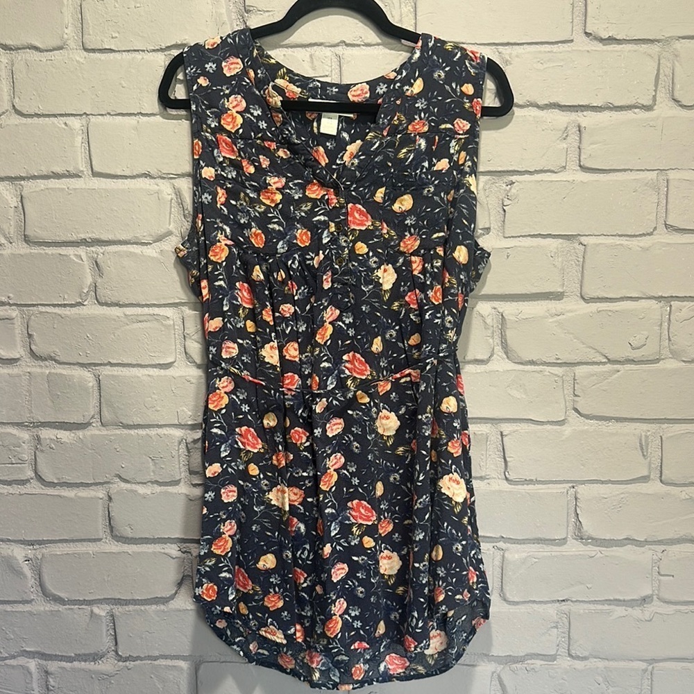 Motherhood Maternity Floral Sleeveless Top - Dark Blue and Coral